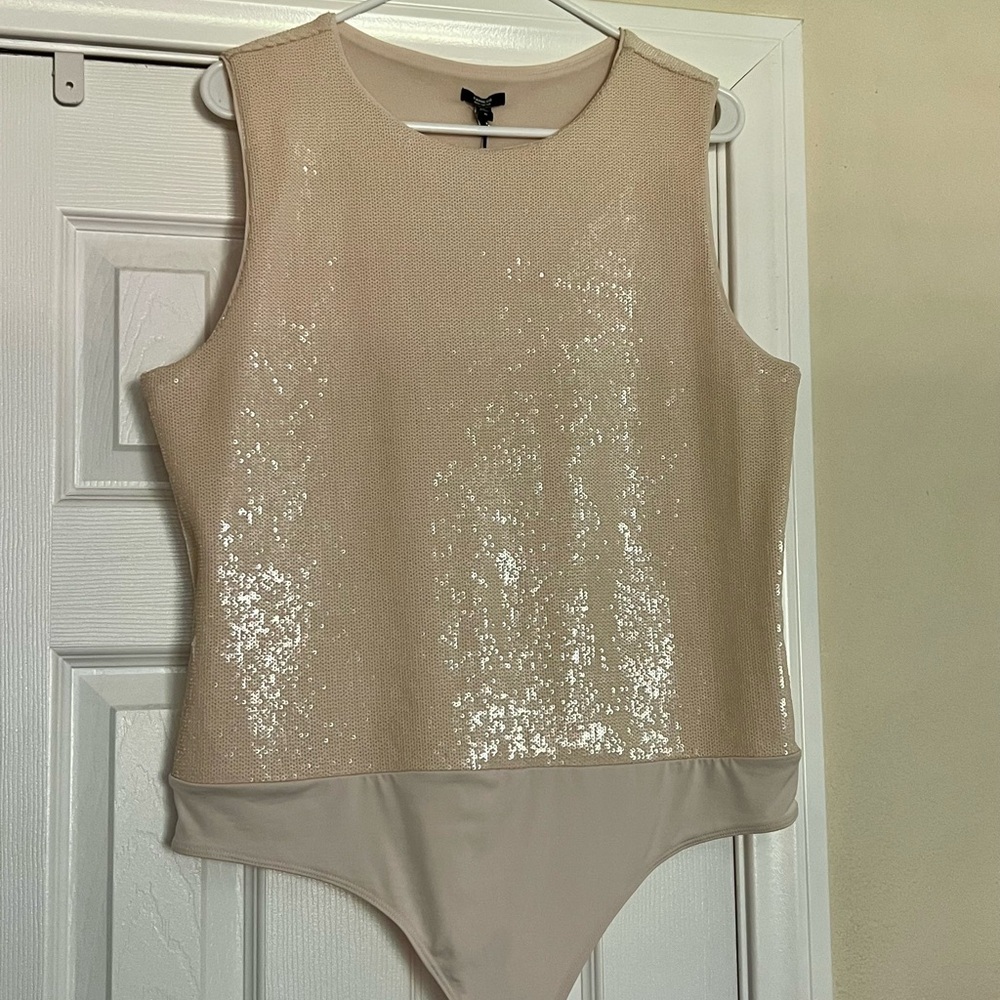 Sequin Sleeveless Bodysuit in Beige
